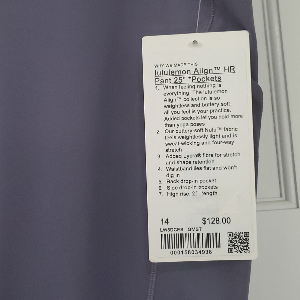 NWT Lululemon Align HR 25IN W/pockets Sz 14 Leggings Grape Mist - Picture 2 of 3